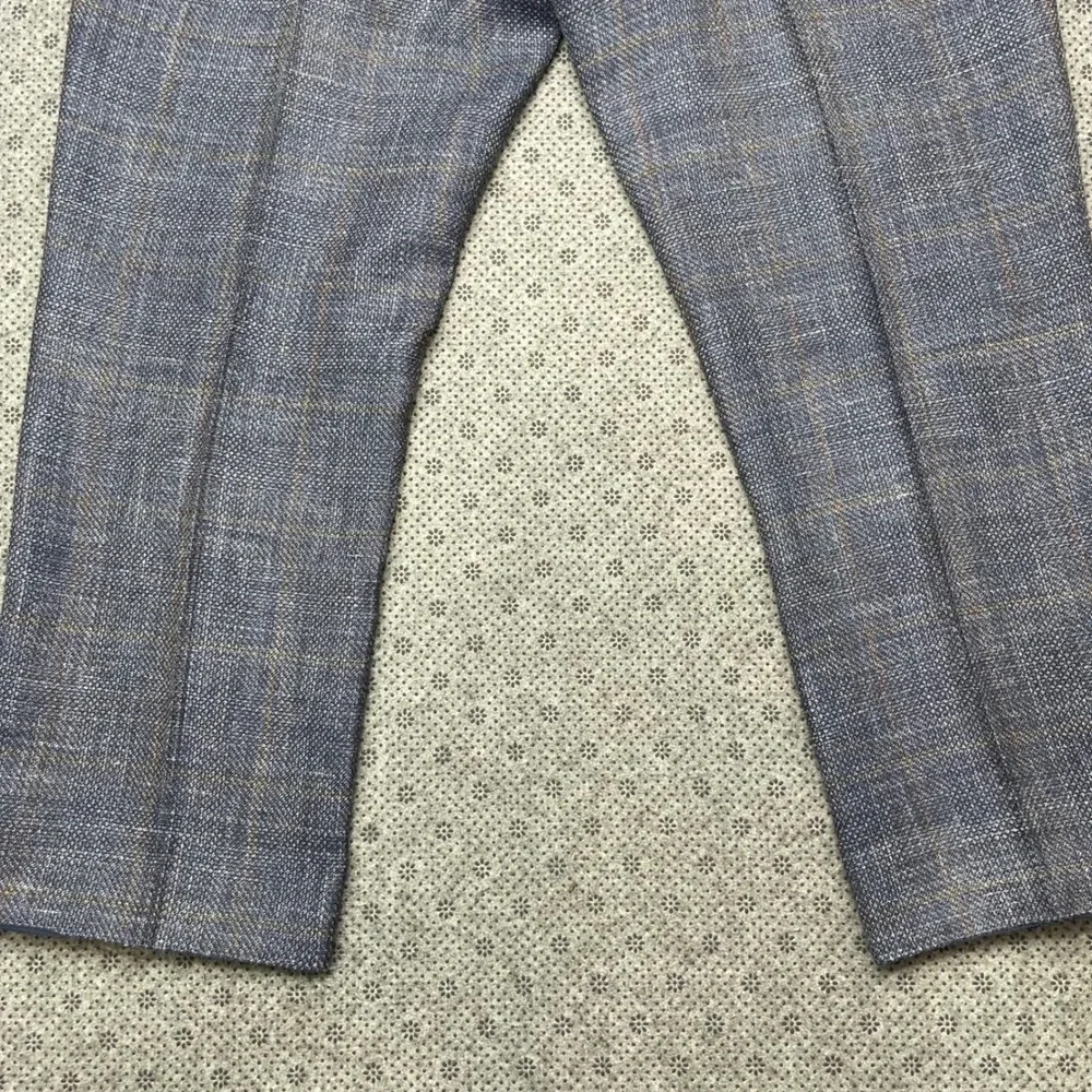 Suitsupply Brescia Blue Windowpane Wool Silk Linen Beach Trousers Mens 38x27